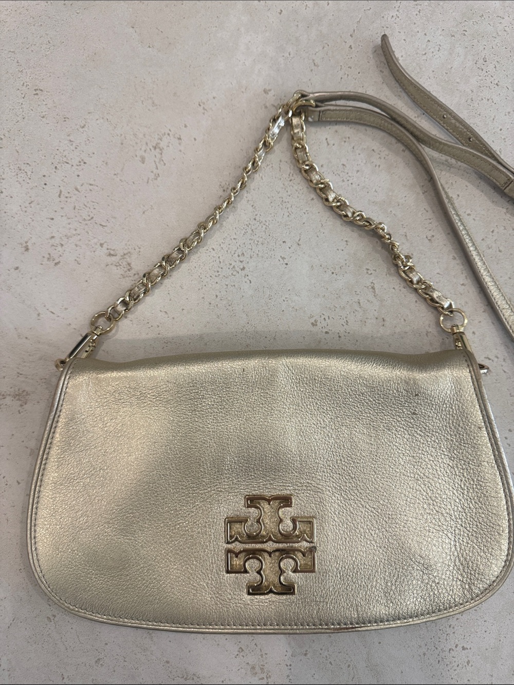 Tory Burch Champagne gold Leather crossbody clutch bag